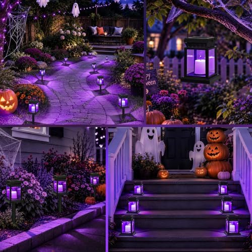 GIGALUMI 8 Pack Solar Halloween Lanterns Outdoor, Candle Lights with Stakes - Image 3