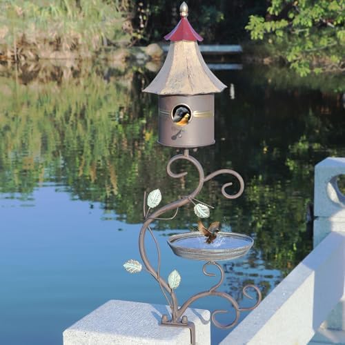 Deck Bird Bath, Metal Bird Bath and Bird Houses, Deck Mounted Bird Bath - Image 2