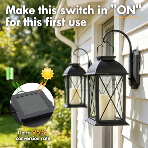 Solar Lanterns Outdoor Waterproof 2 Pack Black Hanging Lights with Candles - Image 6