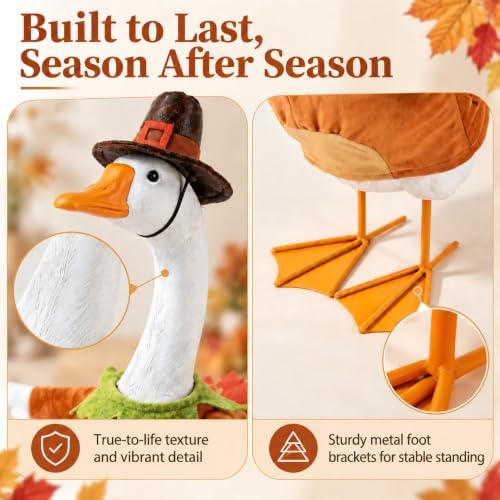 Thanksgiving Porch Goose Statue with 4 Outfits, 24in Resin Garden Decor - Image 3