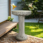 SunJet 24” H x 16” Dia Outdoor Birdbath with Classical Pedestal - Fibre Reinforced Concrete Birdbaths, Vintage Design for Garden Decor & Bird Attraction - Image 2