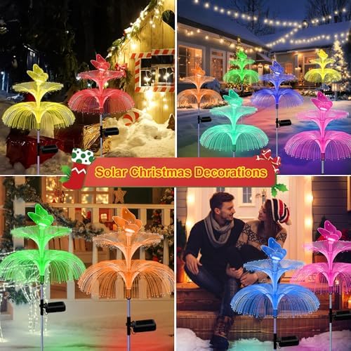 4 Pack Solar Garden Lights, Gardening Birthday Gifts for Mom Grandma Women, Waterproof 7 Color Changing Jellyfish Light with Butterfly Solar Flower Lights for Outdoor Pool Yard Garden Decor - Image 5