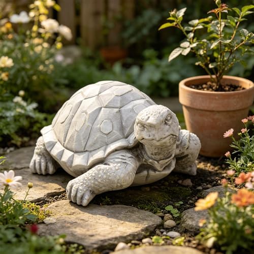 BeePeep Outdoor Turtle Garden Statue, 17inch Turtle Statue Decor, Adorable Cast Stone Sculpture for Outdoor Patio Lawn Porch, Handcrafted Animals Figurine for Birthday Housewarming Gift by BeePeepHomeDecor