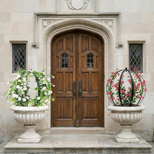 4 PCS Large Metal Round Trellis for Climbing Plants, Heavy Duty Thick Rustproof Obelisk, Garden Sphere Frame for Potted Roses Vines, Outdoor Garden Decor, Easy Assembly (18.5" x 15") - Image 6