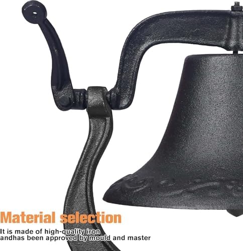 13.6'' Large Cast Iron Bell, Heavy Iron Farm Dinner Bell Traditional Vibe Heavy Duty Cast Iron Yard Bell Antique Vintage Style Farmhouse Gate Bell Outdoor for Church School Farm, Black - Image 4