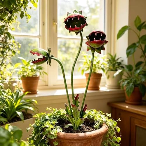 Metal Carnivorous Plant Garden Stakes,25 Inch Venus Flytrap Yard Art Sculpture,2 Pack Weatherproof Decor for Lawn Patio Pathway Planter Flower Bed,Whimsical Garden Ornament Gift(2PCS) - Image 6