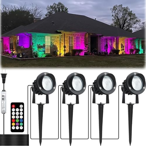 4 Pcs 20W LED RGB Outdoor Landscape Lighting with Remote & Transformer by Fulanzaren