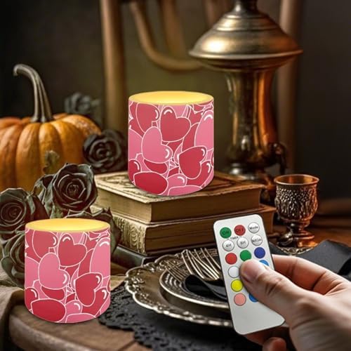Valentines Day Full Red Heart Print Battery Operated Flameless Candles with Remote and Timer Flameless LED Pillar Candles for Banquet, Weddings, Home Decoration Pillar Lights - Image 4