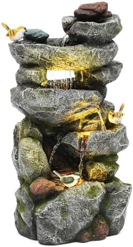 AUTODAYA 31.5" H Multi-Tier Rock Outdoor Fountain with LED Lights&Birds - Image 2