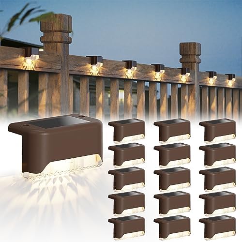 JACKYLED Solar Deck Lights, 16 Pack IP65 Waterproof Fence Step Light Brown by JACKYLED