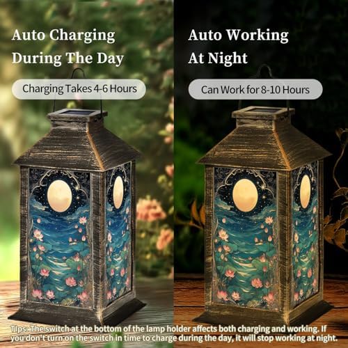 Solar Lantern Lotus Garden Flowing Water Starry Sky Outdoor Waterproof Hanging Solar Light Outside Lights for Patio Yard House Lawn Decor Birthday Gifts for Women Mom - Image 4