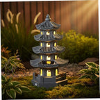 Pagoda Garden Statue Solar Powered Pagoda Lantern Resin Outdoor Zen Japanese Garden Decor for Balcony, Patio, Porch, Yard 11.4x4.7x4.7 inch Grey - Image 4