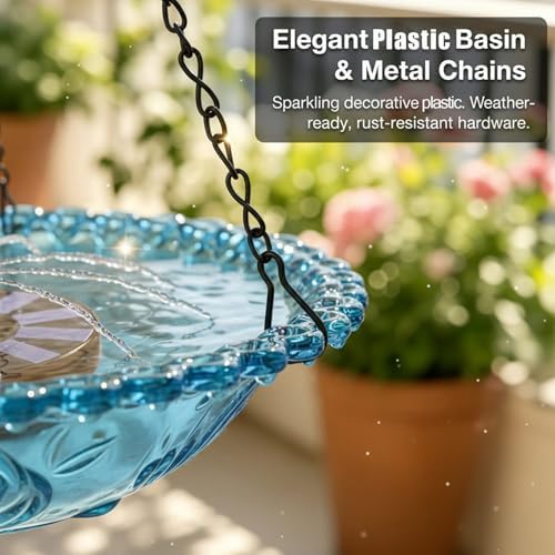 Hanging Solar Bird Bath Fountain Solar Powered Bird Bath Fountains Water Pump with 8 Spray Heads Water Feature for Hummingbirds in Garden Yard Patio, Blue - Image 4