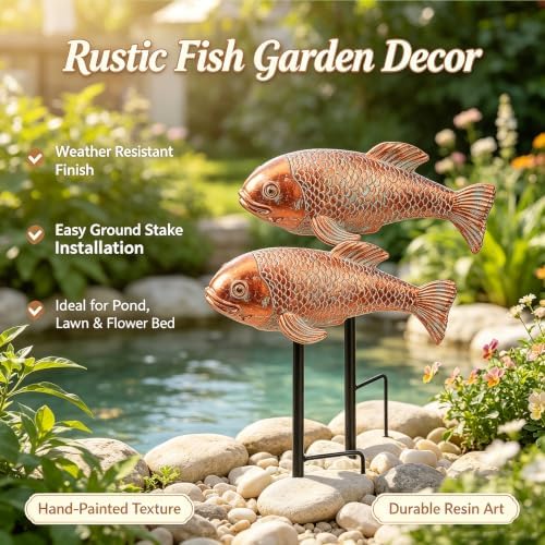 Teaeeno Antique Koi Fish Garden Statues - Set of 2 | Exquisite Fish Sculptures for Outdoor, Patio, Pond, and Garden Decorations - Image 5