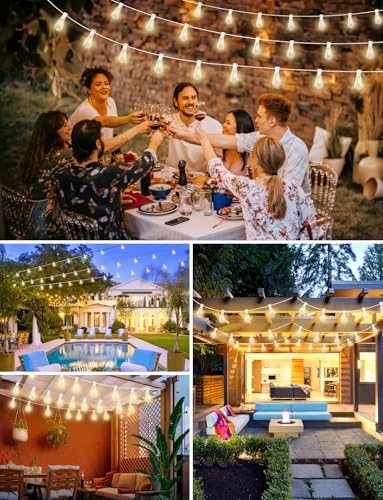 Brightever 100FT Outdoor String Lights with Remote, Dimmable LED Patio Lights with 32 ST38 Shatterproof Vintage Bulbs, 2700K Warm White 3 Modes 2 Timer Outside Light for Yard, Deck, Cafe, White - Image 7