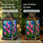 Solar Lantern Colorful Stained Glass Window Outdoor Waterproof Garden Hanging Lantern Solar Powered Lighting Outside Solar Light for Patio Yard Camping, Gifts for Women Mom - Image 4