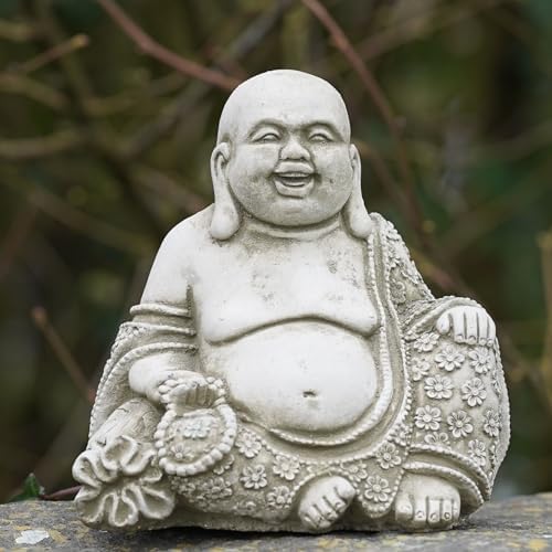 Laughing Buddha Stone Statue | Monk Oriental Garden Outdoor Decoration Ornament by Burgess+Home+%26+Garden