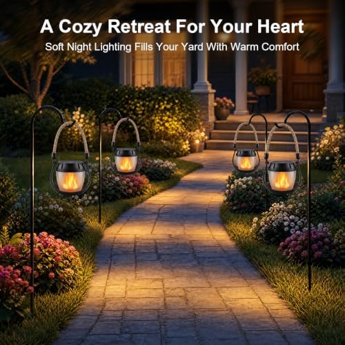 Solar Lanterns Outdoor Waterproof 4-Pack, Flickering Flame Effect - Image 5