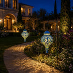 Moroccan Solar Lanterns Outdoor Hanging Garden Decor (2 Pack, Blue) - Image 3