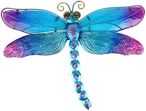 John's Studio Metal Dragonfly Wall Decor Bathroom Glass Art Iron Sculpture Outdoor Orange Hanging Decoration for Home Bedroom Garden Patio Porch or Fence - Blue by JohnsStudio