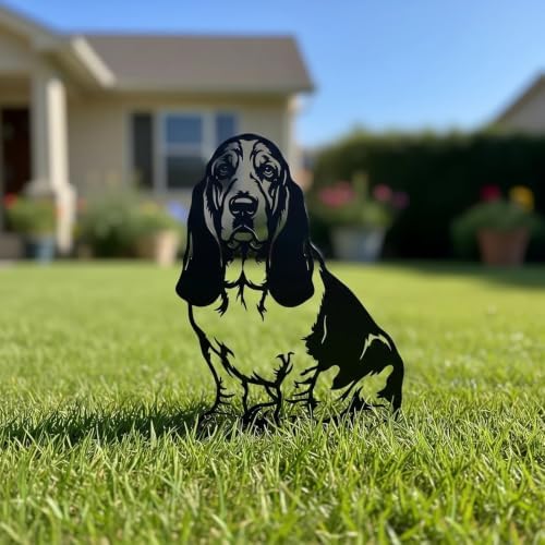 Dog Metal Garden Stake - Weatherproof Dog Silhouette Yard Art, Decorative Outdoor Sign for Lawn & Patio, Heartfelt Gift for Soft Basset Hound Lovers(Jump,10") - Image 2