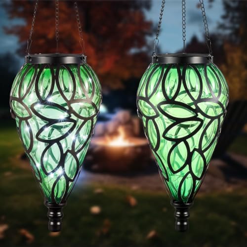 Tujoe 2 Pack Solar Hanging Lanterns Outdoor Lights, Green by Tujoe