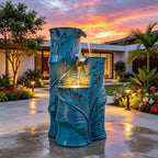 Autodaya Tropical Turquoise Ceramic Outdoor Water Fountain with Lights - Image 2