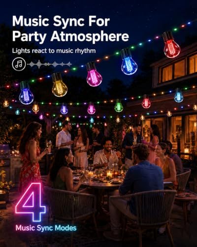 Smart Outdoor String Lights 46FT, DIY Color Changing Patio Lights - Image 4