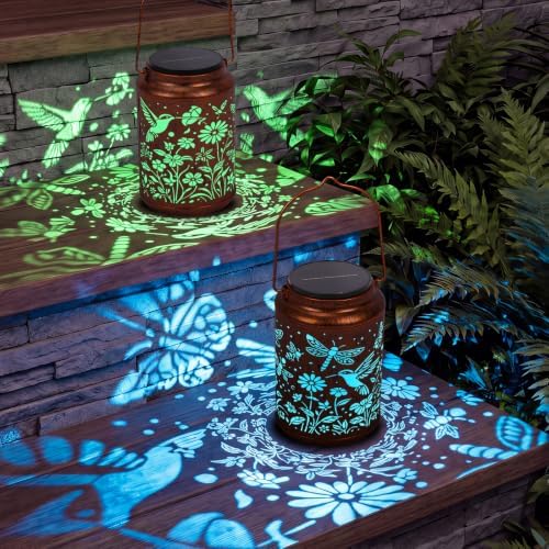 Solar Hanging Lanterns Outdoor Waterproof, 2 Pack Metal Decorative Lights - Image 4