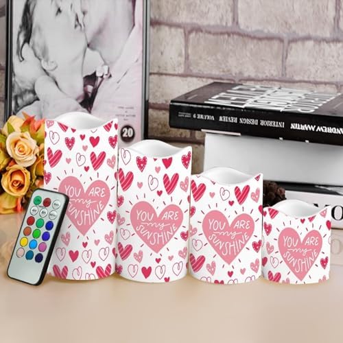 Pink Heart Pattern Flameless Candle with Remote Control Electric LED Pillar Candle Timer Color Changing Long Lasting Pack of 4 Battery Candles Valentine's Day Decoration - Image 4