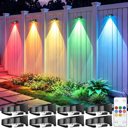 8 Pack Solar Fence Lights Outdoor with Remote Control 60LM Black by NIBUUECER