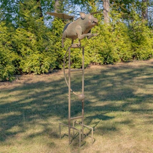 Large Rocking Animals with Flapping Wings Garden Stakes (Bronze, Flying Pig) - Image 2