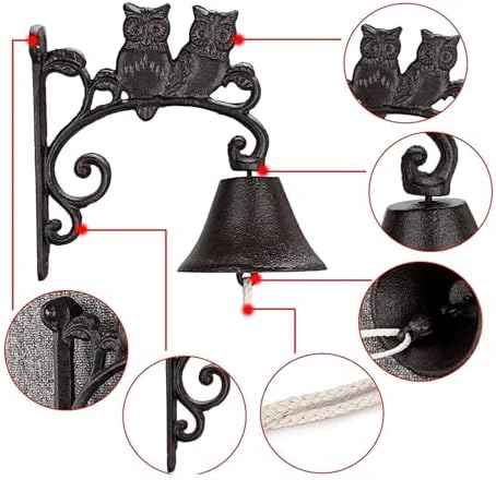 Cast Iron Dinner Bell Wall Hanging Bell Welcome Sign, Manually Shaking Doorbell for Garden Wall Decoration - Image 3