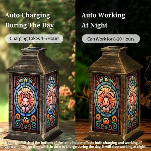Solar Lantern Vintage Abstract Bunny Art Outdoor Waterproof Garden Hanging Lantern Solar Powered Lighting Outside Solar Light for Patio Yard Camping, Gifts for Women Mom - Image 4