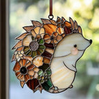 Hedgehog Acrylic Suncatcher Size 10 inches, Boho Stained Glass Effect Window Hanging Ornament, Garden Decor, Gift for Mother's Day by XISZYS