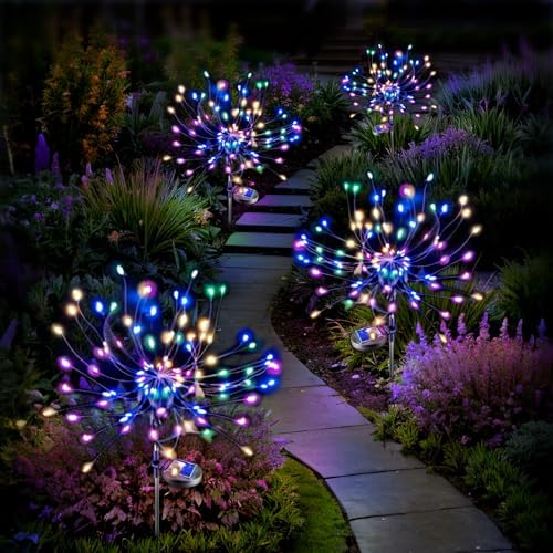 Anordsem Solar Firework Lights Outdoor Garden Fairy Lights 4 Pack Colorful by Anordsem