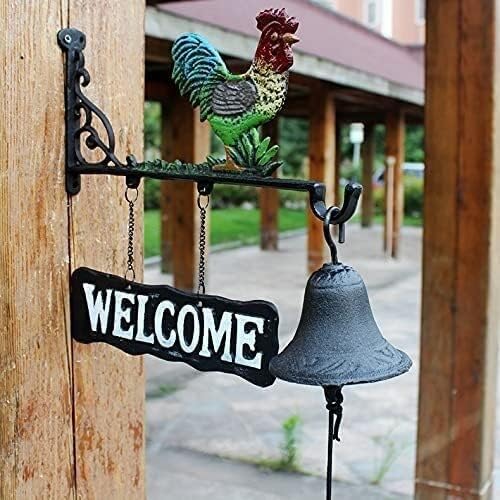 Cast Iron Doorbell Wall Bell Indoor Outdoor Din Cast Iron Doorbell with Welcome Sign Rooster Dinner Bells Front Door Decoration Wall Bell Hanging Bell - Image 3
