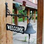Cast Iron Doorbell Wall Bell Indoor Outdoor Din Cast Iron Doorbell with Welcome Sign Rooster Dinner Bells Front Door Decoration Wall Bell Hanging Bell - Image 3