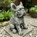 16'' French Bulldog Statue,Rustic Stone Finish Resin Dog Sculpture,Grey - Image 2
