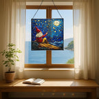 Gnome Stargazing Hill Stained Glass Suncatcher – Square Hanging Window Panel for Home or Greenhouse – Whimsical Glass Art Gift for Garden Lovers, Christmas, Halloween, Father Days CS5nfH - Image 6