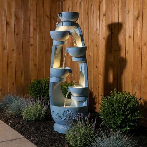 Bumilgar Water Fountain Outdoor - 52.95 Inches 6 Tired Modern Indoor Floor Standing Outdoors Fountains with Lights Pump for Garden Patio Backyard Porch Home Art Decor - Image 3