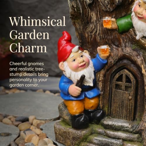 Sunlinua Gnome Outdoor Water Fountain with Solar Pump Tree Stump Waterfall - Image 5