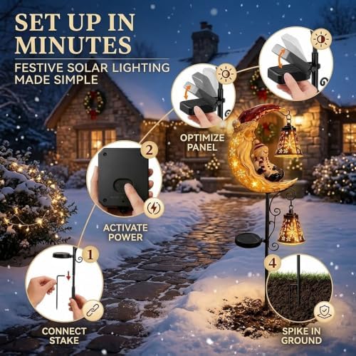 Solar Halloween Black Cat & Pumpkin Moon Garden Stake Light,2-in-1 Waterproof Outdoor LED Yard Decor with Hanging Lantern,Auto Dusk-to-Dawn Lawn Ornament for Pathway,Patio, Walkway (Color-M-2PCS) - Image 7
