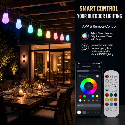 50FT Outdoor String Lights, IP65 Color Changing Patio Lights, App Remote - Image 2