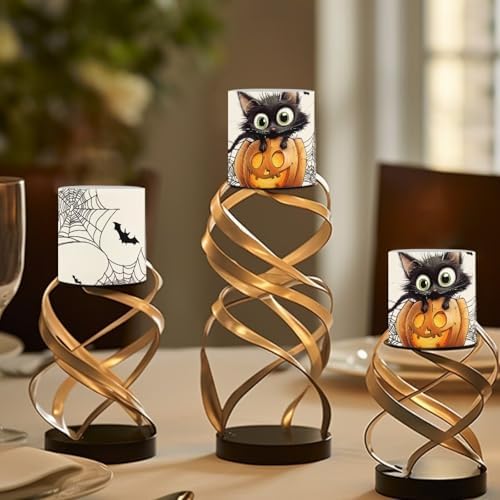 Pack of 4 Halloween Flameless Candles with Remote Battery Operated Candles with Timer Flickering LED Elictric Pillar Tealights for Indoor Outdoor Home Decor, Spider Web Black Cat Bat - Image 4