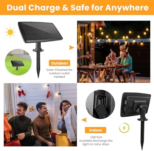 Yusist 104FT(98+6) Solar String Lights Outdoor Waterproof, Solar Powered Patio Light with 30+2 Dimmable S14 Edison Bulbs Shatterproof & Remote Control, Solar String Lights for Outside Garden Backyard - Image 5