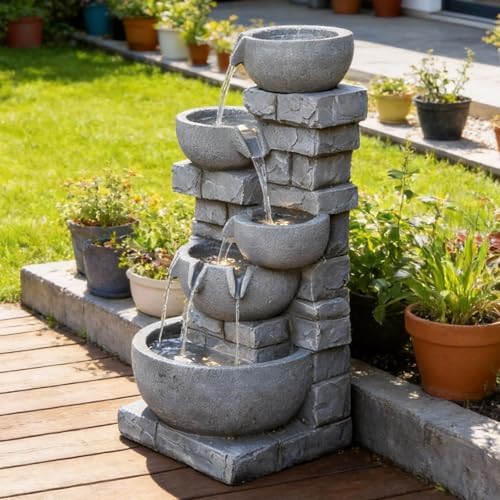 33.07'' H Cascading Bowl Water Fountain 5-Tier Stacked Stone Style - Image 2