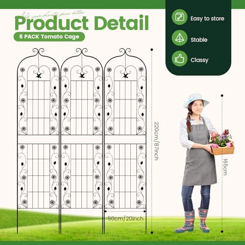 Blulu 6 Pack 87 x 20in Metal Garden Trellis for Climbing Plants Outdoor Tall Trellis Black Rustproof Decorative Plant Lattice Panels for Roses Jasmine Vine Flower Vegetable Support - Image 2