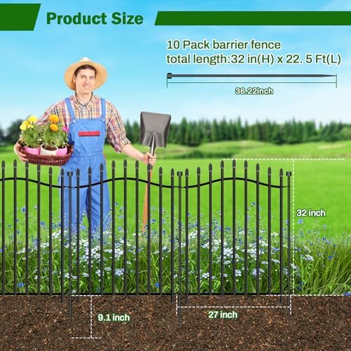 Garden Metal Fence 32" H x 22.5'L Decorative Dog Outdoor Yard Panels - Image 2