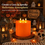 Amagic 3 Wick Extra Large Flameless Pillar Candle with Timer Remote, Orange - Image 2